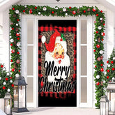 Aperturee - Santa Claus Leopard Print Plaid Christmas Door Cover